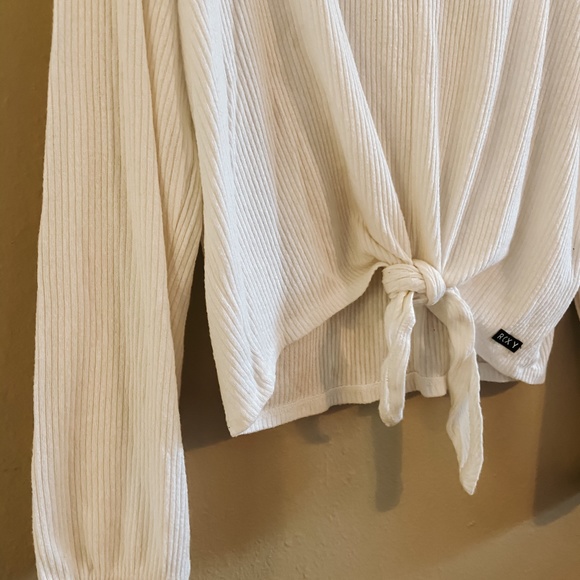 Roxy Staying In Cozy Rib Knit Hoodie for Women, Off white - Picture 8 of 9